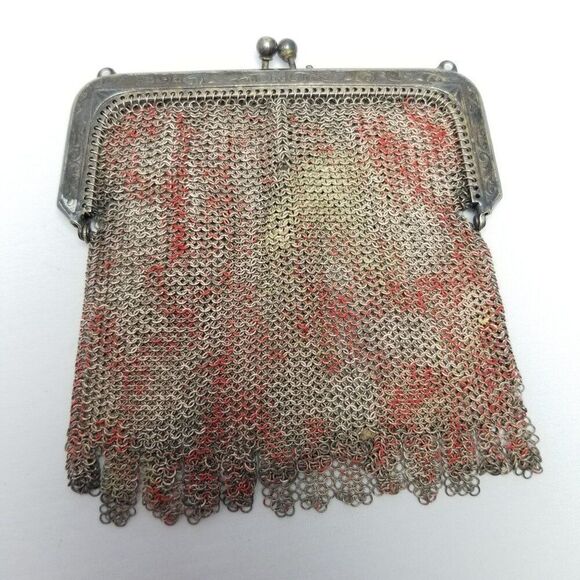Antique Whiting and Davis Silver Tone Chain Link Mesh Metal Bag with Some Color - Picture 2 of 9